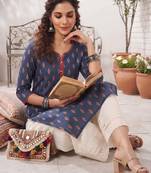Blue  pure cotton printed kurti for women
