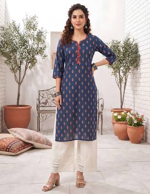 Blue  pure cotton printed kurti for women 2