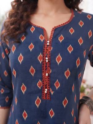 Blue  pure cotton printed kurti for women 3