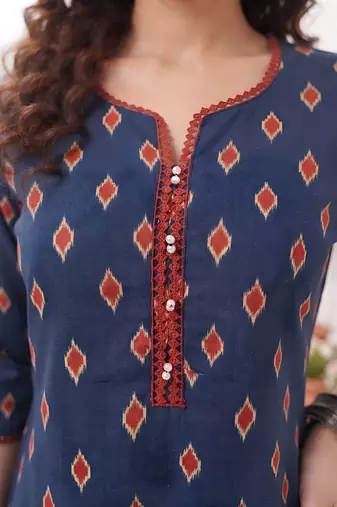 Blue  pure cotton printed kurti for women