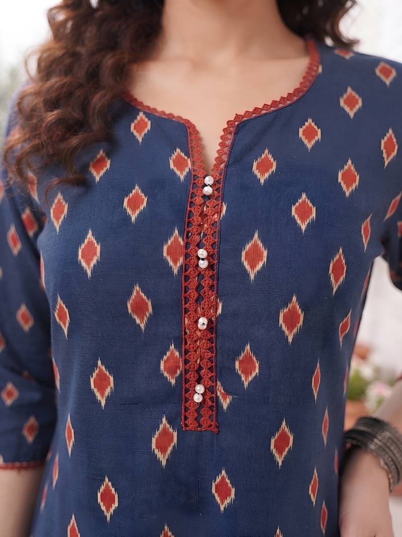 Blue  pure cotton printed kurti for women