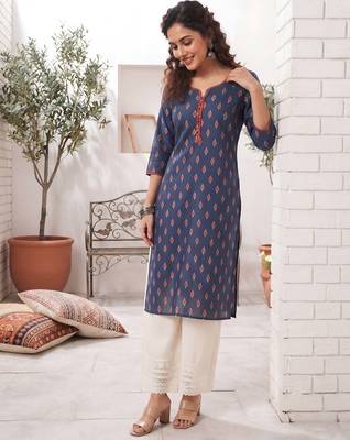 Blue  pure cotton printed kurti for women 4