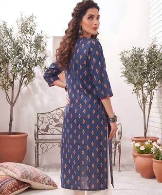 Blue  pure cotton printed kurti for women 5
