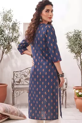Blue  pure cotton printed kurti for women