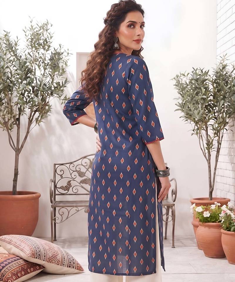 Blue  pure cotton printed kurti for women