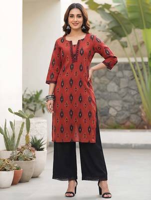 Maroon  pure cotton printed kurti for women 1
