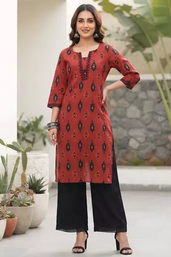 Maroon  pure cotton printed kurti for women