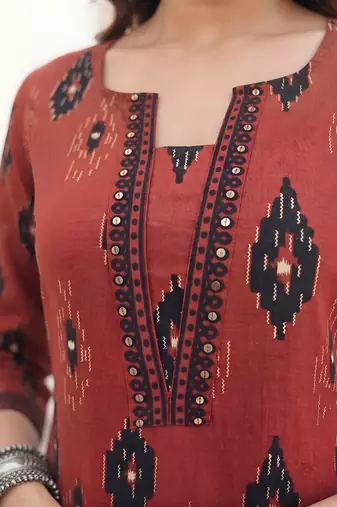 Maroon  pure cotton printed kurti for women