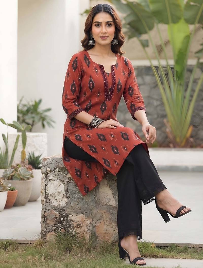 Maroon  pure cotton printed kurti for women