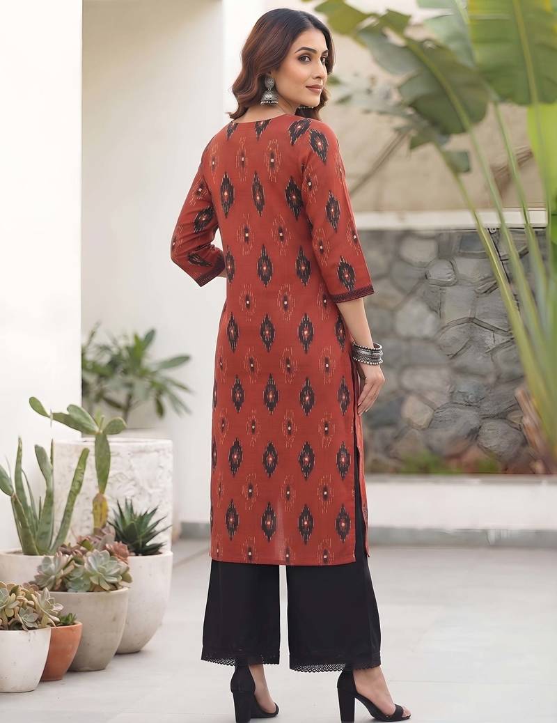 Maroon  pure cotton printed kurti for women