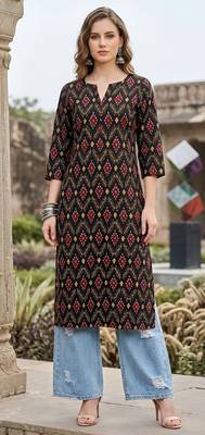 Black  pure cotton printed kurti for women 1