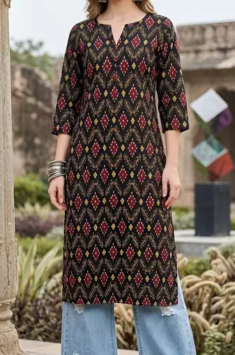 Black  pure cotton printed kurti for women
