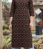 Black  pure cotton printed kurti for women