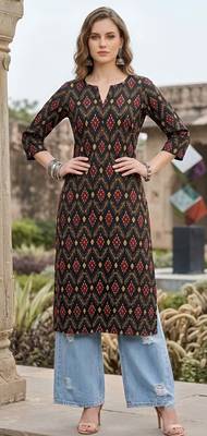 Black  pure cotton printed kurti for women 2