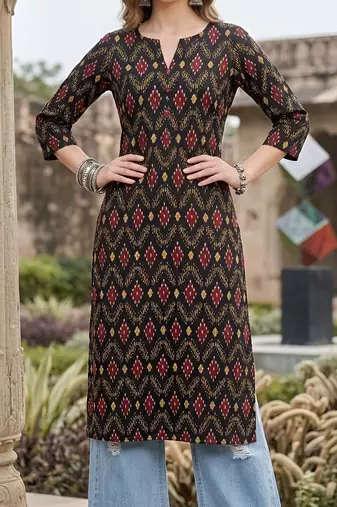 Black  pure cotton printed kurti for women