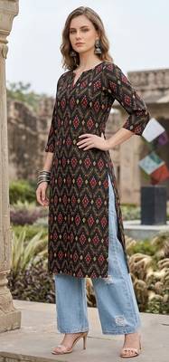 Black  pure cotton printed kurti for women 3