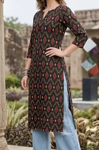Black  pure cotton printed kurti for women