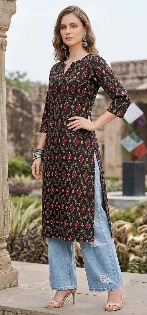 Black  pure cotton printed kurti for women