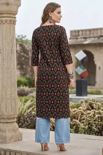 Black  pure cotton printed kurti for women