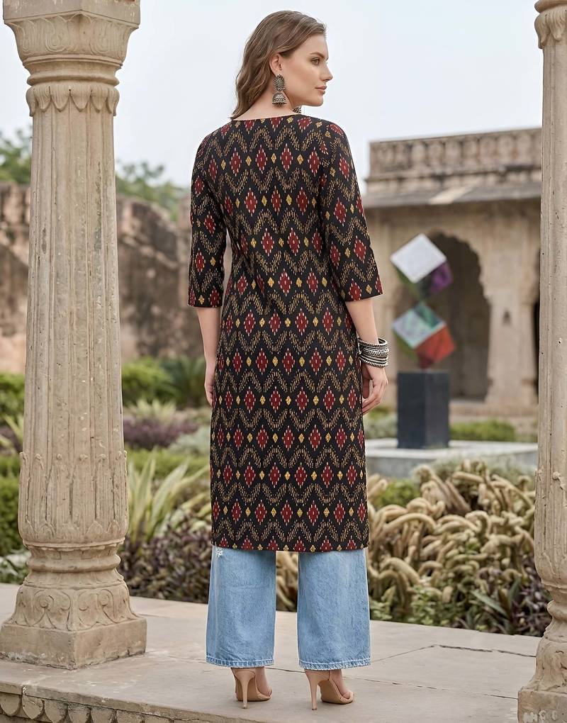 Black  pure cotton printed kurti for women