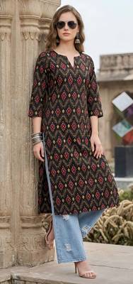Black  pure cotton printed kurti for women 5