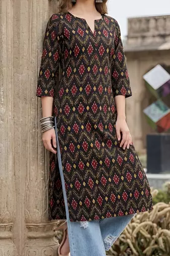 Black  pure cotton printed kurti for women