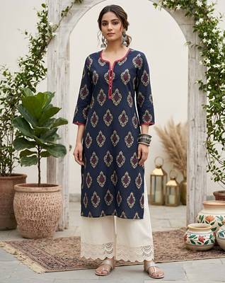 Blue  pure cotton printed kurti for women 1