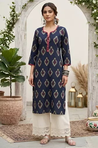 Blue  pure cotton printed kurti for women
