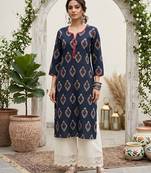 Blue  pure cotton printed kurti for women