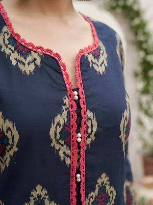 Blue  pure cotton printed kurti for women 2