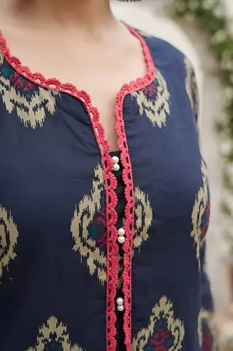 Blue  pure cotton printed kurti for women