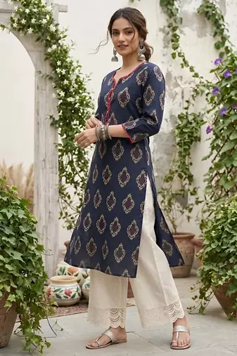 Blue  pure cotton printed kurti for women