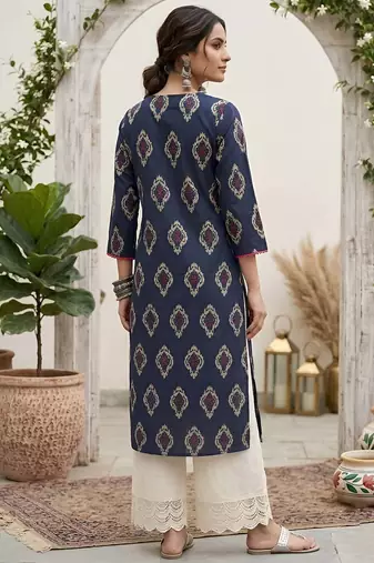 Blue  pure cotton printed kurti for women
