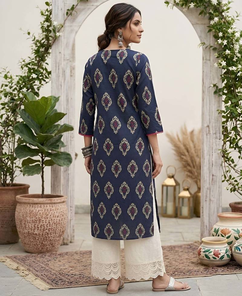 Blue  pure cotton printed kurti for women