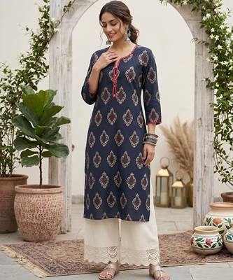 Blue  pure cotton printed kurti for women 5