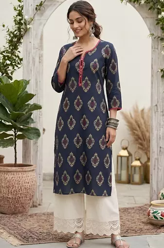 Blue  pure cotton printed kurti for women