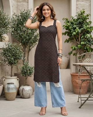 Black  pure cotton printed kurti for women 1