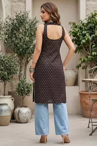 Black  pure cotton printed kurti for women