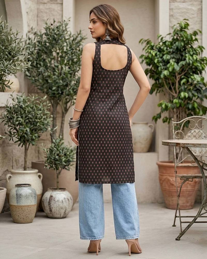 Black  pure cotton printed kurti for women
