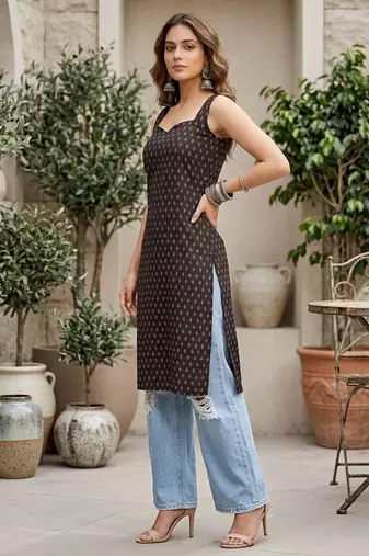 Black  pure cotton printed kurti for women