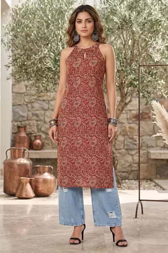 Maroon  pure cotton printed kurti for women