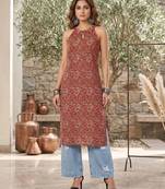 Maroon  pure cotton printed kurti for women
