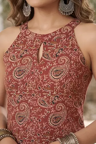 Maroon  pure cotton printed kurti for women