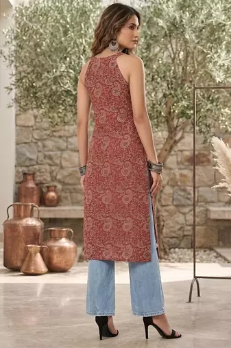 Maroon  pure cotton printed kurti for women