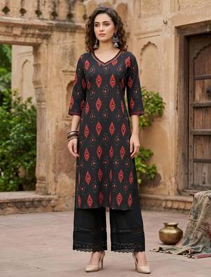 Black  pure cotton printed kurti for women 1