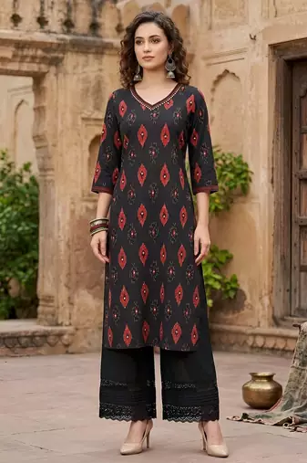 Black  pure cotton printed kurti for women