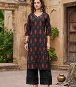 Black  pure cotton printed kurti for women