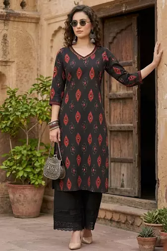 Black  pure cotton printed kurti for women