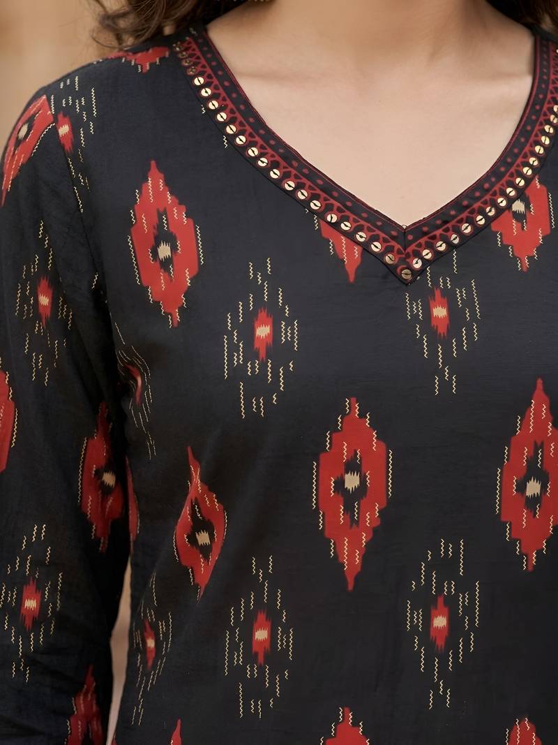 Black  pure cotton printed kurti for women