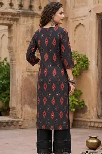 Black  pure cotton printed kurti for women